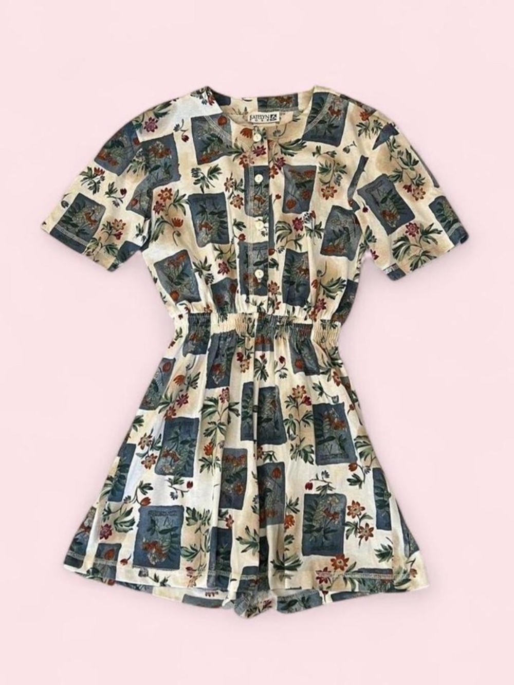 Vintage 90s Cottagecore Katelyn Rose Romper Patchwork Baseball Wide Leg
